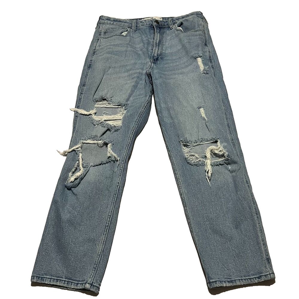 Hollister Curvy Ultra High Rise Mom Jeans Distressed Light Wash Womens 10S